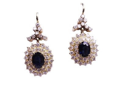 Lot 340 - Sapphire & Diamond Earrings.