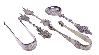 Lot 432 - Silver Tongs, Ship Forks and a Ship Spoon.