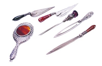 Lot 384 - Five Sterling Silver Bookmarks and a Small Mirror.