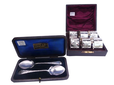 Lot 272 - Sterling Silver Boxed Napkin Rings with Boxed Conserve Spoons.