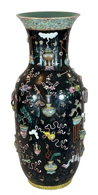Lot 181 - A Large Famille Rose Relief - Moulded 'One -Hundred Treasures' Vase.