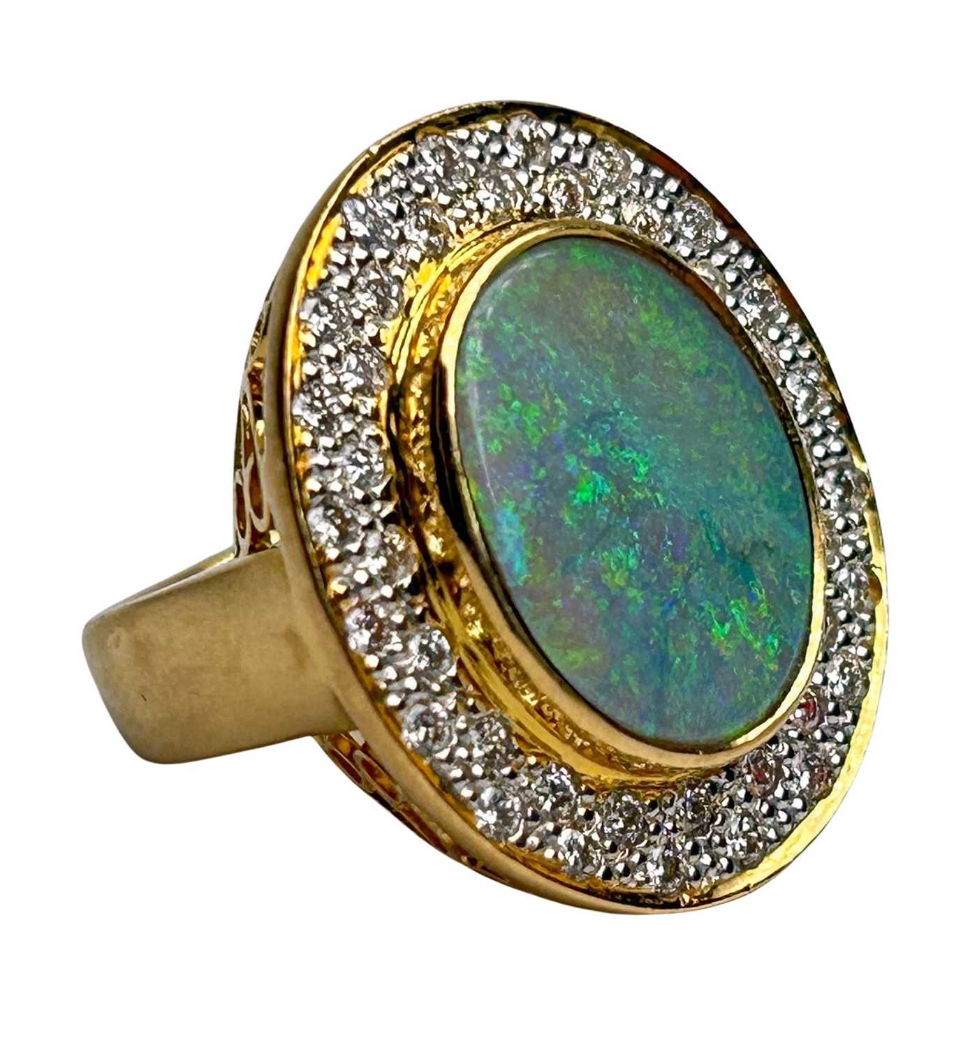 Lot 55 - 20CT Yellow Gold Opal and Diamond Ring.