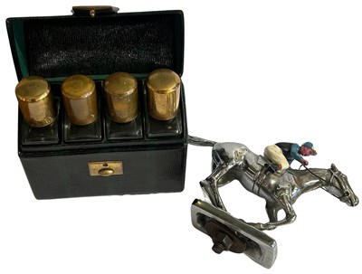 Lot 170 - A Fine Box Of Four Bottles By Cross London & A Race Horse Bonnet Mascot.