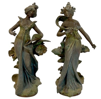 Lot 243 - A Pair Of After Moreau Spelter Female Figurine Statues.