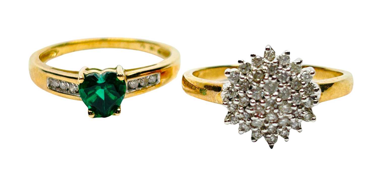 Lot 6 - Emerald Ring and Diamond Cluster Ring.
