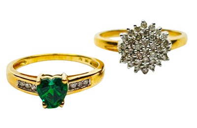 Lot 6 - Emerald Ring and Diamond Cluster Ring.