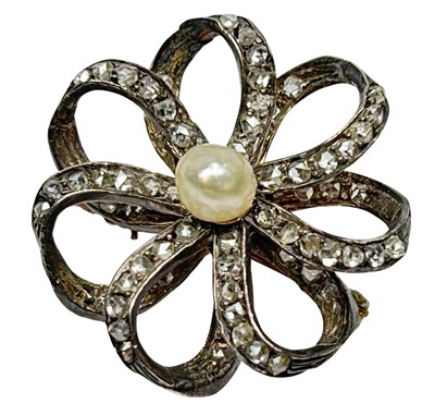 Lot 98 - Diamond and Pearl Brooch.