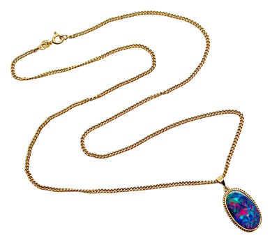 Lot 99 - Fine Curb Link Chain with Opal Pendant.