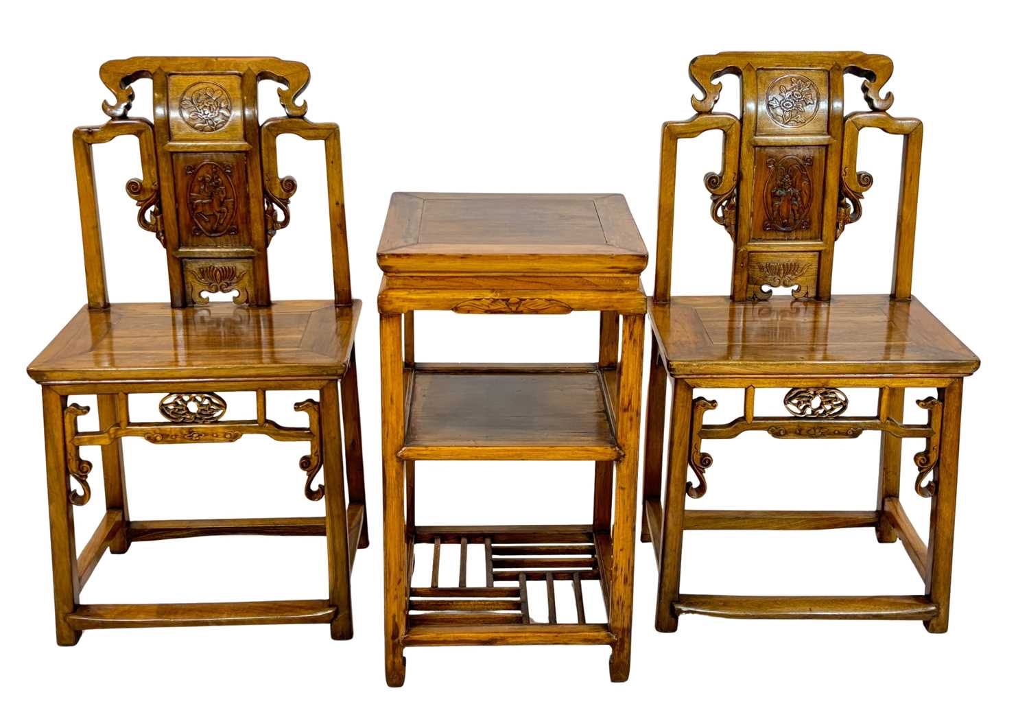 Lot 178 - Two Chinese Carved Chairs with Side Table.