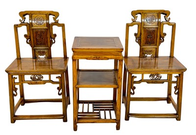 Lot 178 - Two Chinese Carved Chairs with Side Table.