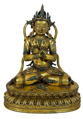 Lot 122 - Tibetan Gilt Bronze Sitting Bodhisattvas.