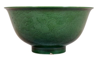 Lot 273 - A Low Relief Chinese Green Glazed Dragon Bowl.