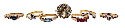 Lot 103 - Seven 9ct and 18ct Yellow Gold Rings.