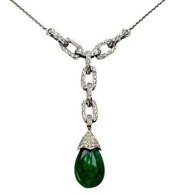 Lot 263 - Diamond Emerald Drop Pendant.