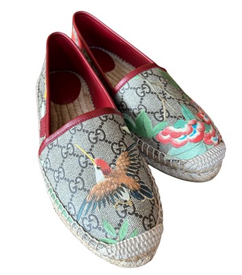 Lot 200 - Gucci Multicolour Tian Print GG Supreme Canvas Flat Espadrilles.