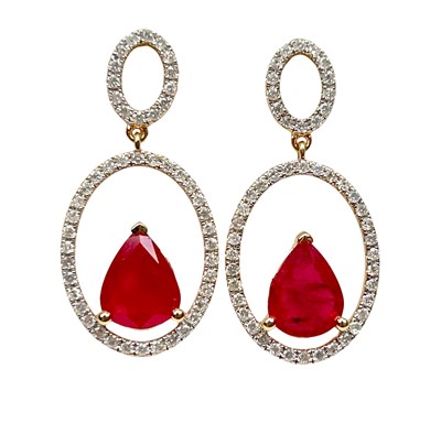 Lot 205 - Drop Ruby and Diamond Earrings.