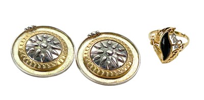 Lot 251 - Yellow Gold Ring and Silver Earrings.