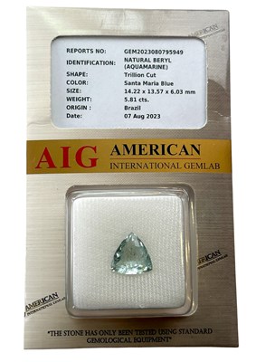 Lot 244 - 5.81CT Trillion Cut Aquamarine.