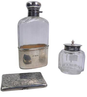 Lot 398 - Hip Flask and Ink Well with Sterling Silver Photo Case.