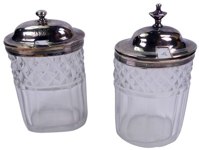 Lot 312 - Silver-Topped Glass Pots.