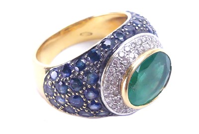 Lot 338 - Emerald And Sapphire Dress Ring.
