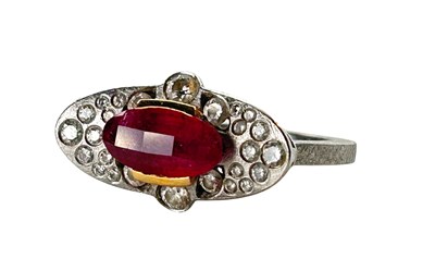 Lot 334 - A Modernist-Designed Ruby Ring.