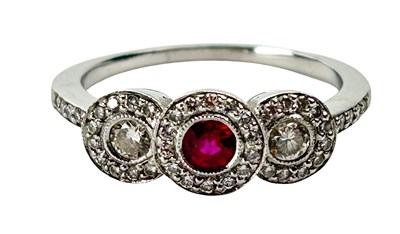 Lot 297 - Ruby Diamond Trio Cluster Ring.