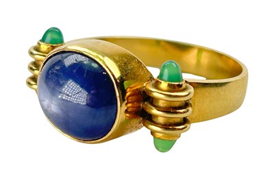 Lot 325 - Emerald Sapphire Diamond Ring.
