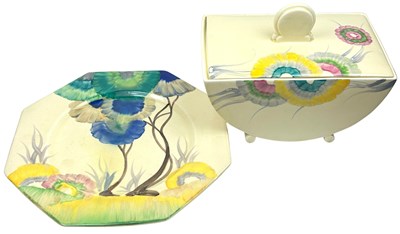 Lot 168 - Clarice Cliff Octagonal Plate and Covered Tureen.
