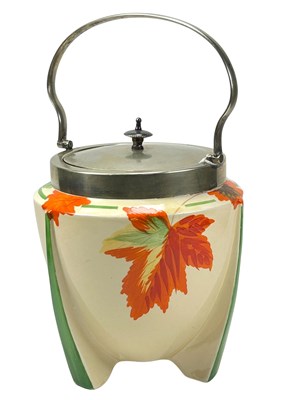 Lot 191 - Clarice Cliff Biscuit Barrel 'Autumn Leaves' Pattern.