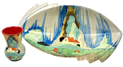 Lot 171 - Clarice Cliff Small Vase, 'Forest Glen' Pattern and 'Forest Glen' Pattern Oval Bowl.