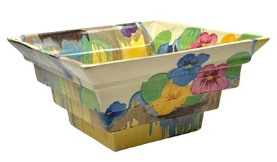 Lot 164 - Clarice Cliff 'Pansies' Pattern Square Stepped Dish.