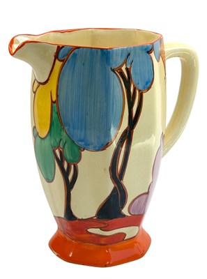 Lot 176 - Clarice Cliff Athens Jug 'Blue Autumn' (Balloon Trees) Pattern.