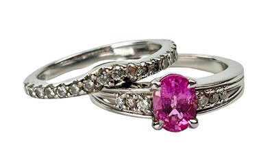 Lot 304 - 18ct Gold Diamond and Sapphire Ring with a Diamond Wedding Ring.
