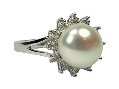 Lot 184 - Pearl and Diamond Ring with Pendant and Chain.