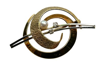 Lot 317 - Yellow and White Gold Pearl and Diamond Brooch.