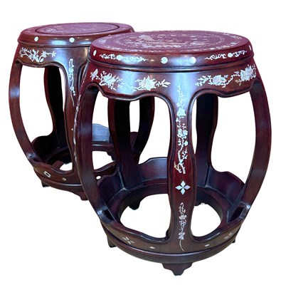Lot 133 - Pair of Rosewood Stools Inlaid With Mother of Pearl.