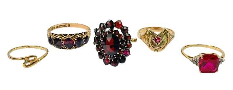 Lot 245 - Five 9ct Yellow Gold Rings.