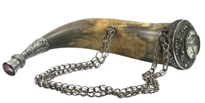 Lot 157 - Powder Horn on Chain with Sporran Fur Bag.