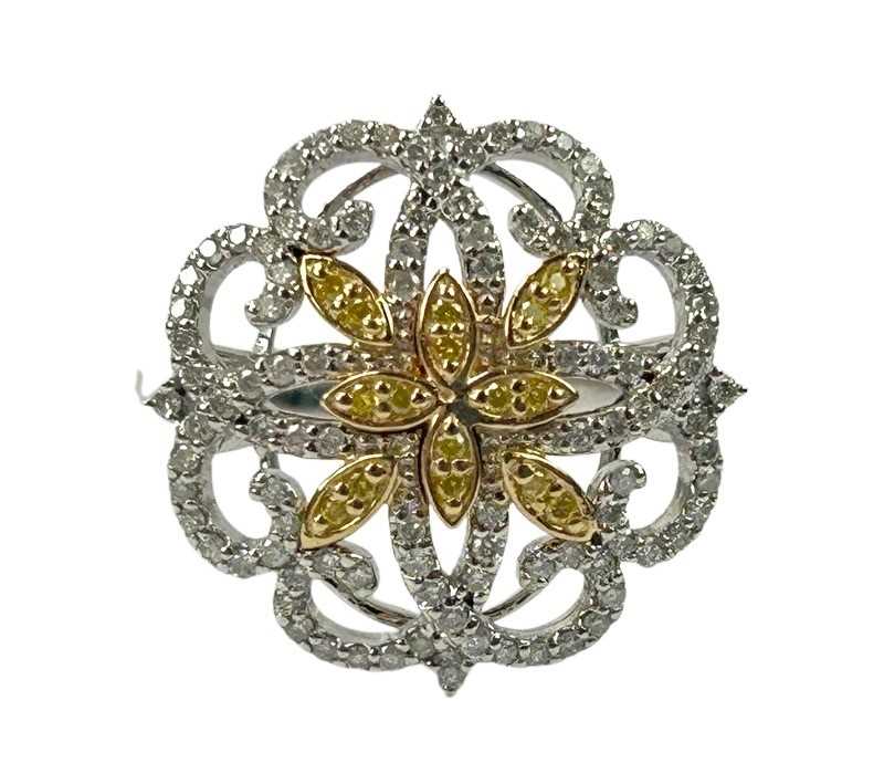 Lot 187 - Yellow Diamond Edwardian Styled Cluster Ring.