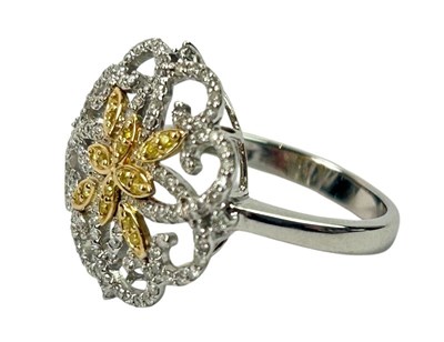 Lot 187 - Yellow Diamond Edwardian Styled Cluster Ring.