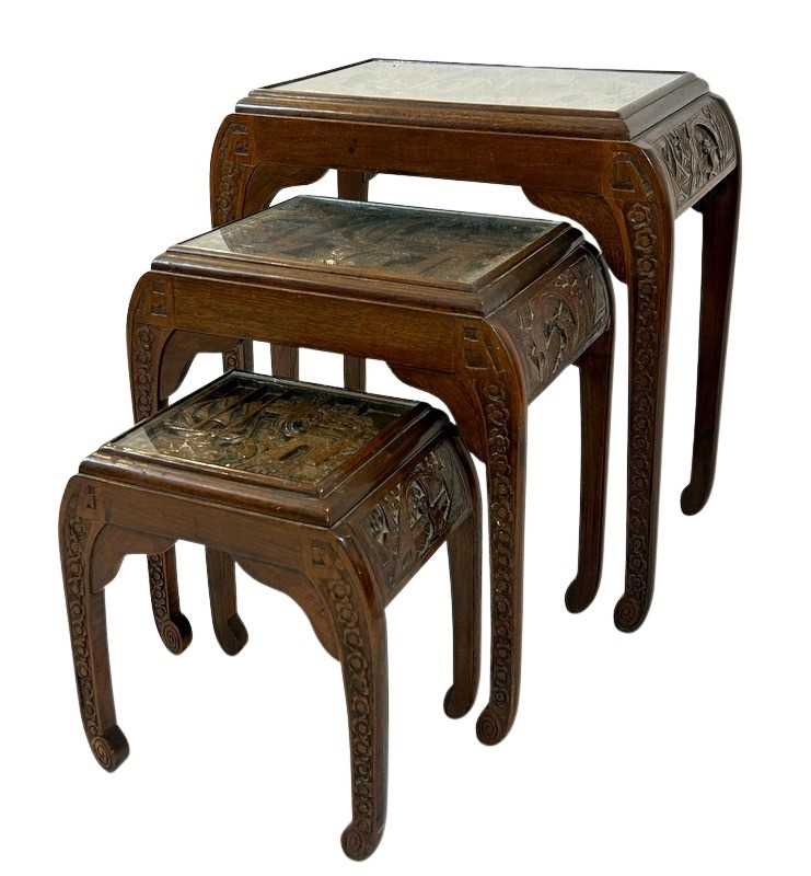 Lot 119 - Three Oriental Carved Nesting Tables.