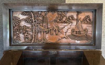 Lot 122 - Carved Teak Drinks Cabinet.
