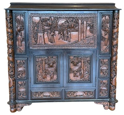 Lot 122 - Carved Teak Drinks Cabinet.