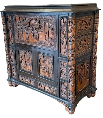 Lot 122 - Carved Teak Drinks Cabinet.