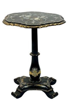 Lot 114 - Victorian Papier-Mache Occasional Table with Mother of Pearl Inlay.