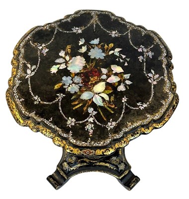 Lot 114 - Victorian Papier-Mache Occasional Table with Mother of Pearl Inlay.