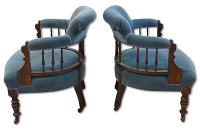 Lot 123 - Pair of Blue Upholstered Tub Chairs.