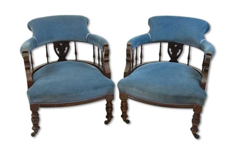 Lot 123 - Pair of Blue Upholstered Tub Chairs.