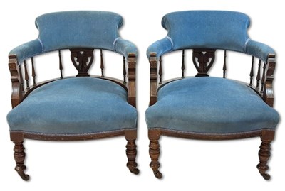 Lot 123 - Pair of Blue Upholstered Tub Chairs.